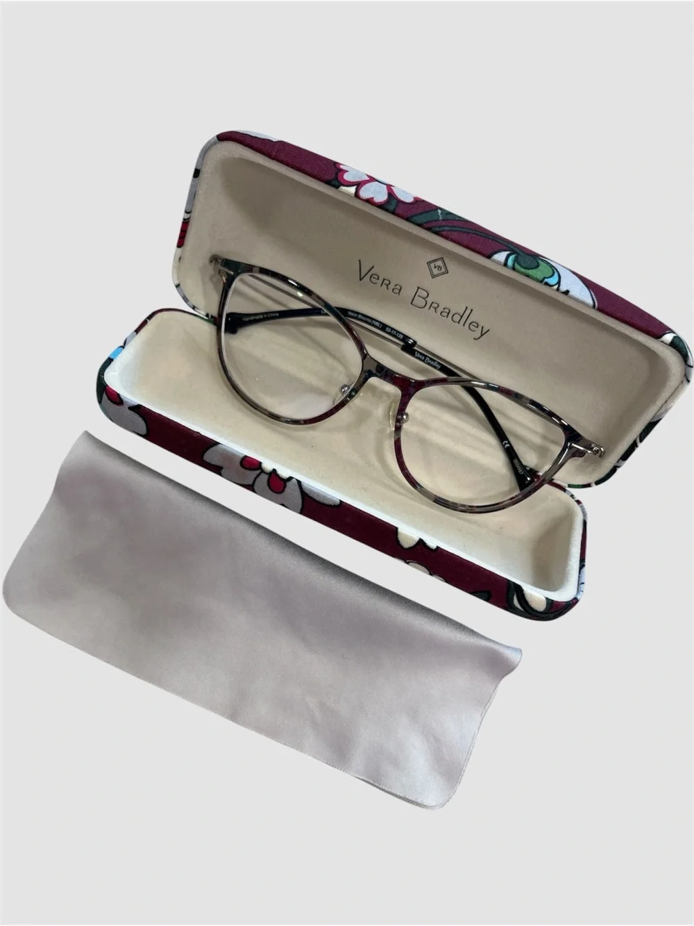 Vera Bradley Eyeglasses Bordeaux Blooms Clamshell Hard Shell Eyeglass
